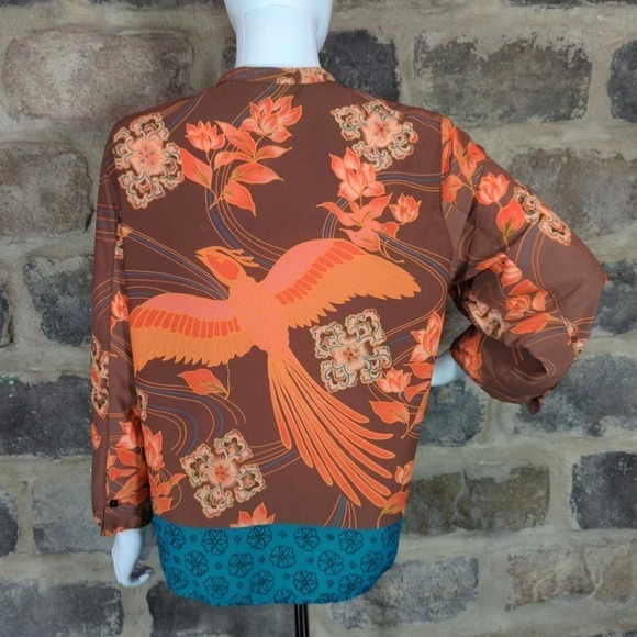 Sag Harbor Oriental Phoenix Print Blouse Orange Brown Turquoise Woman's Small - Picture 5 of 12